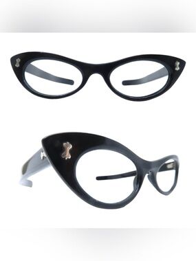 Fabulous 1950’s French Extreme Cateye Eyeglasses in Black, Handmade in France